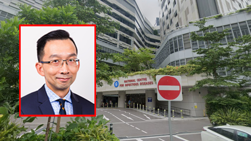 A photo of David Lye superimposed on the NCID headquarters at Jalan Tan Tock Seng road, at right. Photos: NCID, Google Maps
