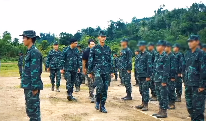 Cadets of the so-called People’s Defense Army participate in a graduation ceremony in footage released Friday. Image: Committee Representing Pyidaungsu Hluttaw