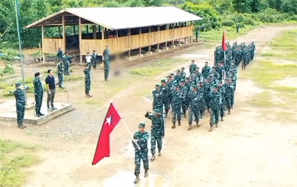 Cadets of the so-called People's Defense Army participate in a graduation ceremony in footage released Friday. Image: Committee Representing Pyidaungsu Hluttaw