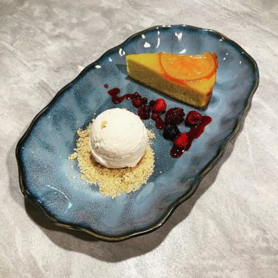Ice-cream served with peanuts, raspberry jam and flourless orange cake. Photo: Hong Sieng Kong / Facebook