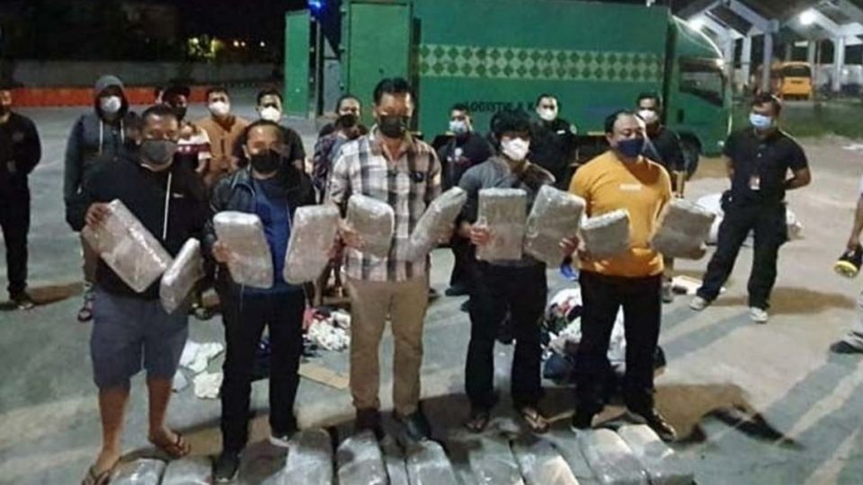 Packets of marijuana were found hidden in a truck that was passing through Mengwi Station last night. Photo: Istimewa via Bali Post