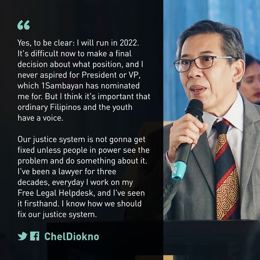 Chel Diokno's statement on his intention to run for office in 2022 (fb.com/cheldiokno)