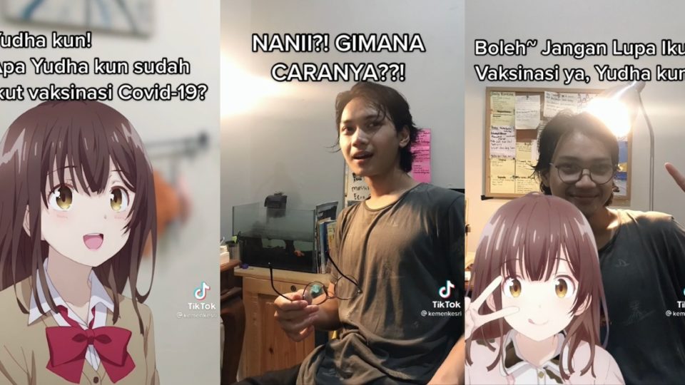 Indonesia’s Health Ministry recently posted on TikTok a video to raise awareness about the current phase of the nation’s COVID-19 vaccination program, in which those above 18 years of age are now eligible for the jab. The video features a young man named Yudha being visited by anime character Ogiwara Sayu, the female protagonist of anime/manga series ‘Higehiro.’ Screenshots from TikTok/@kemenkesri