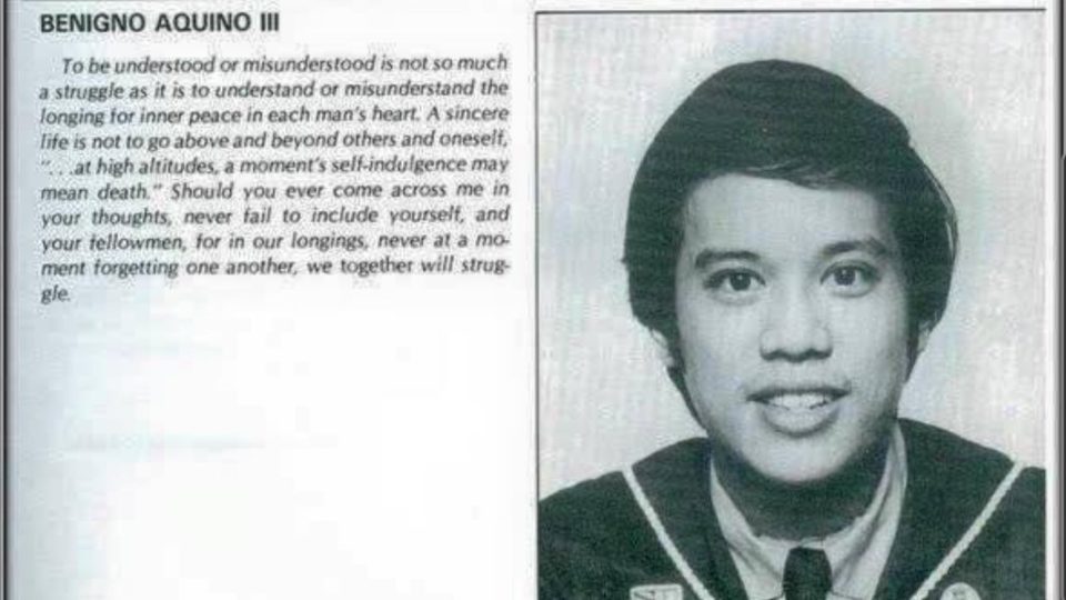 PNoy’s yearbook entry from the Ateneo de Manila (Aegis, 1981)