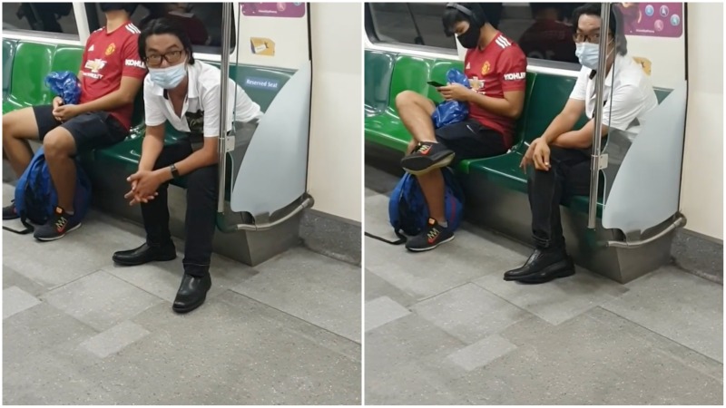 Screenshots from the video of a man shouting in gibberish at a train commuter yesterday. Photos: Lakshme Subramannian/Facebook
