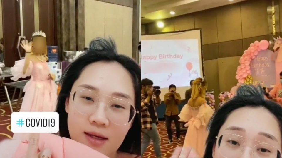 A teenage TikTok celebrity, identified by her initials JP, recently held her 18th birthday bash at a hotel ballroom, attended by dozens of her fellow TikTok celebrities. Screenshot from TikTok/@angelinngel