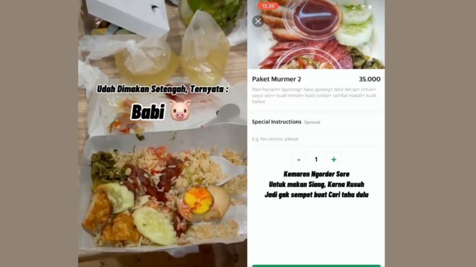 Indonesian man blames pork restaurant after he unknowingly ordered pork dish. Screenshot from video