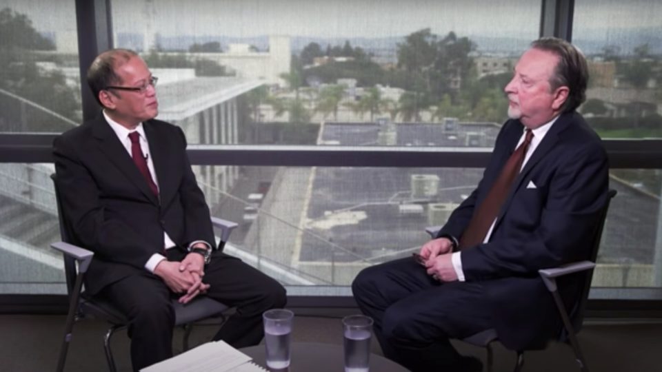 Benigno “PNoy” Aquino III gives an interview to Prof. Michael Genovese at Loyola Marymount University