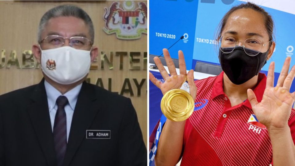 Health Minister Adham Baba, at left, and weighlifter Hidilyn Diaz, at right. Photos: Adham Baba/Twitter, Paolo del Rosario/Twitter