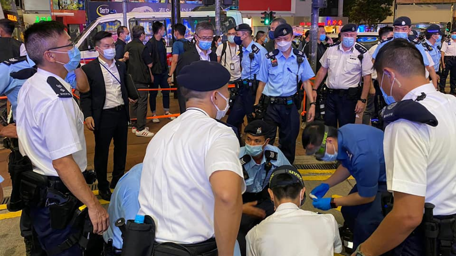 The 28-year-old police officer was stabbed from behind outside Sogo department store in Causeway Bay. Photo: Facebook/Hong Kong Police Force