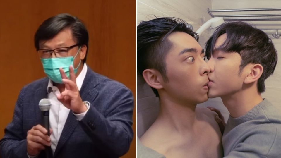 Pro-establishment politician Junius Ho, known for his homophobic comments, said popular gay romance series “Ossan’s Love” violates the national security law. Photos: YouTube/dotdotnews (Left), ViuTV (Right)