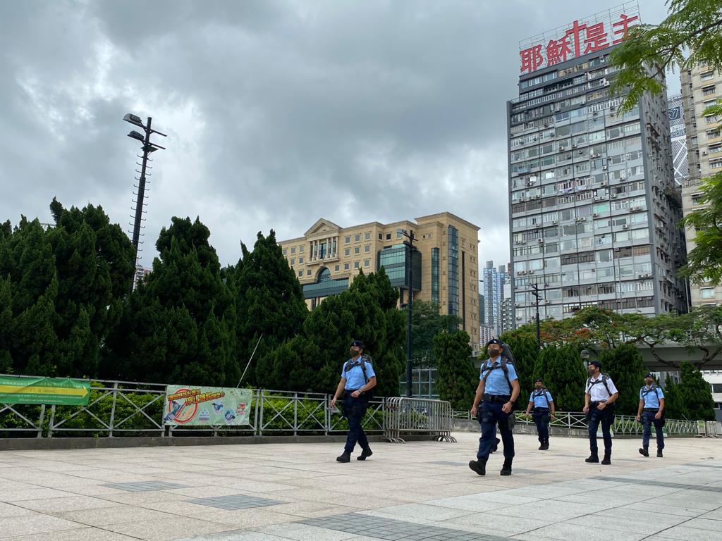Police officers patrol Victoria Park on July 1. Photo: Facebook/Hong Kong Police Force