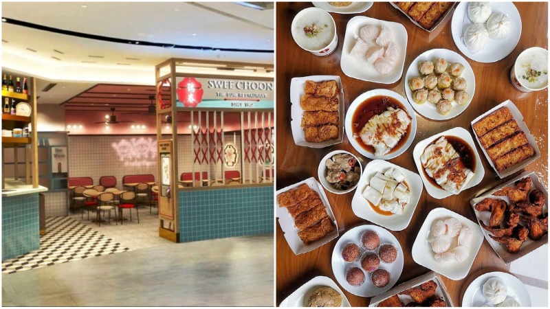 At left, the new outlet at Tampines and a spread of their Chinese delicacies, at right. Images: Swee Choon, @Zatayayummy/Instagram
