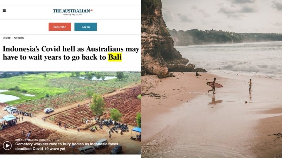 Left, a screenshot of the ethnocentric article. Right, a stock photo taken in Bali. 