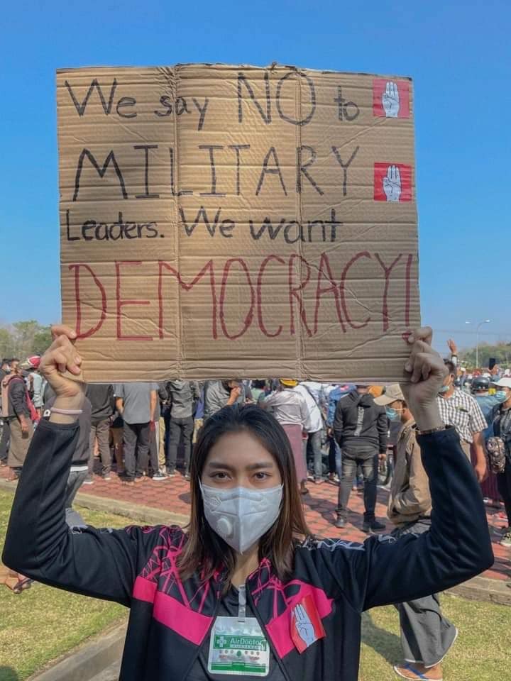 Thet Htar Thuzar at an anti-coup rally. Photo: Facebook/Thet Htar Thuzar