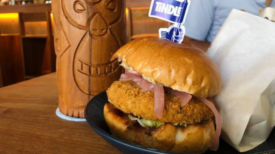 The TiNDLE Kiev, a plant-based chicken burger at Potato Head in Sai Ying Pun. Photo: Coconuts Media