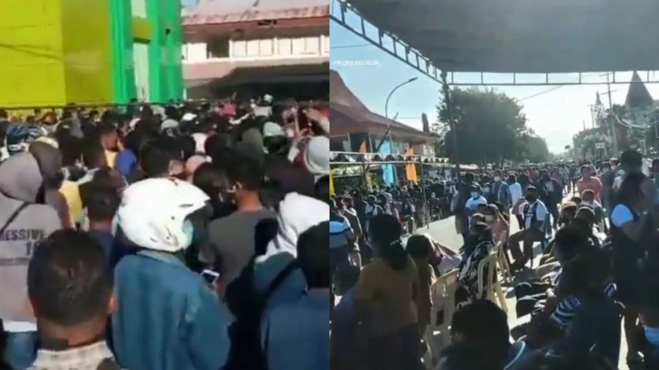 People queueing at vaccination centers in Kupang city, East Nusa Tenggara (NTT) this past week. Screengrabs: Instagram