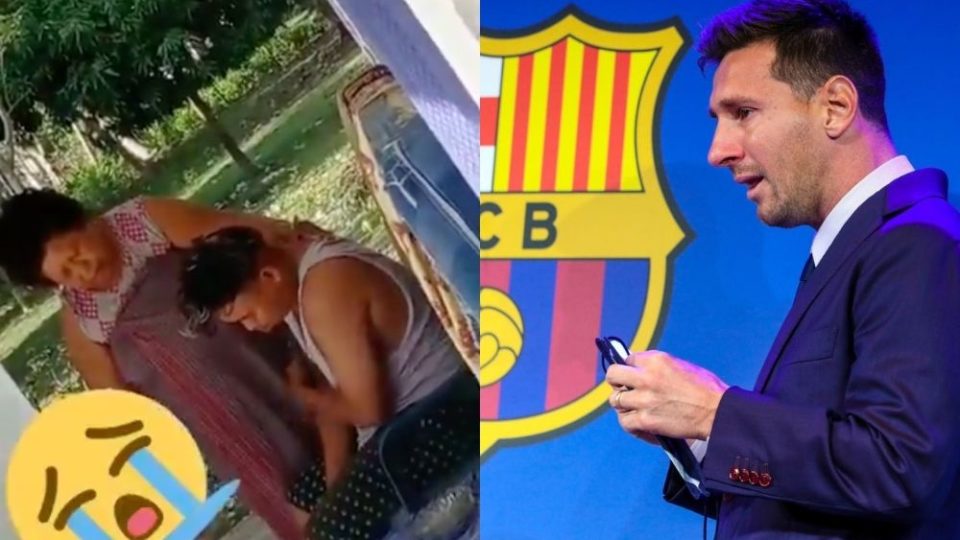 Left, screengrab from the video capturing the sad Barca fan from NTT. Right, Argentine soccer player Lionel Messi. Photos: Twitter and Facebook