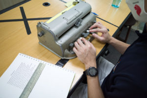 The Perkins Brailler machine used to emboss braille on papers up to A4 size. Photo: Coconuts