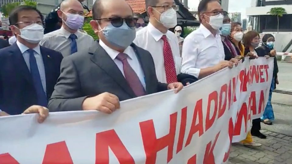 Malaysia’s opposition politicians protest against Prime Minister Muhyiddin Yassin. Photo: Anwar Ibrahim/Facebook