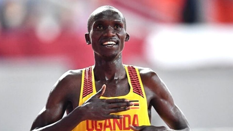 The 24-year-old Ugandan runner pounded his chest on the victory podium after winning gold in the 5,000 meter event. Photo: Instagram/Joshua Cheptegei