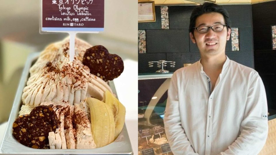 Tokyo Olympic gelato at Rintaro, at left, and Shintaro Nakajima at his shop, at right. Photos: Rintaro Thailand, Coconuts
