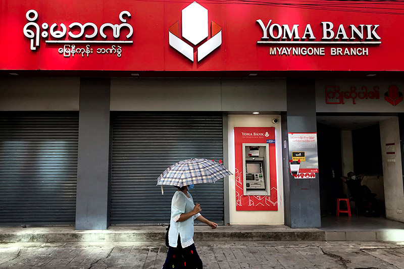 A Yoma Bank branch in Yangon’s Sanchaung Township. Photo: Espenrost / Twitter
