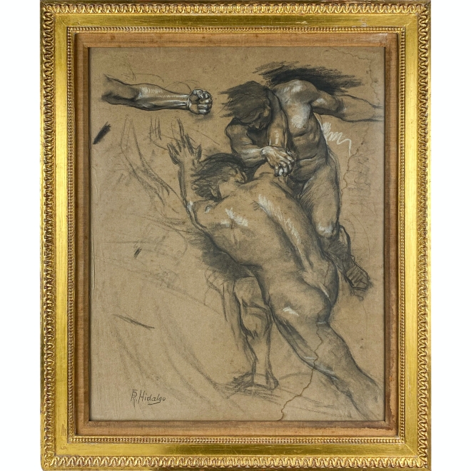 FÉLIX RESURRECCIÓN HIDALGO, ‘Study for Detail of ‘La Barca de Aqueronte’’, undated, Charcoal on paper