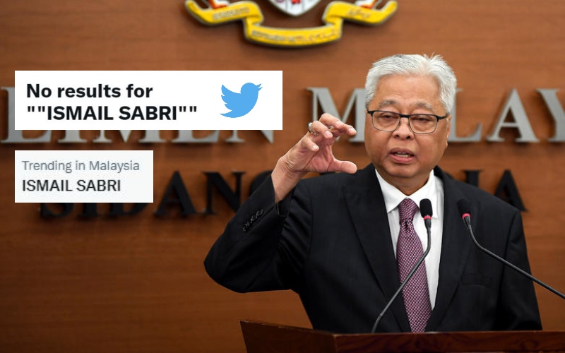 Ismail Sabri alongside his trending topic on Twitter and it’s results. Original photo: Bernama
