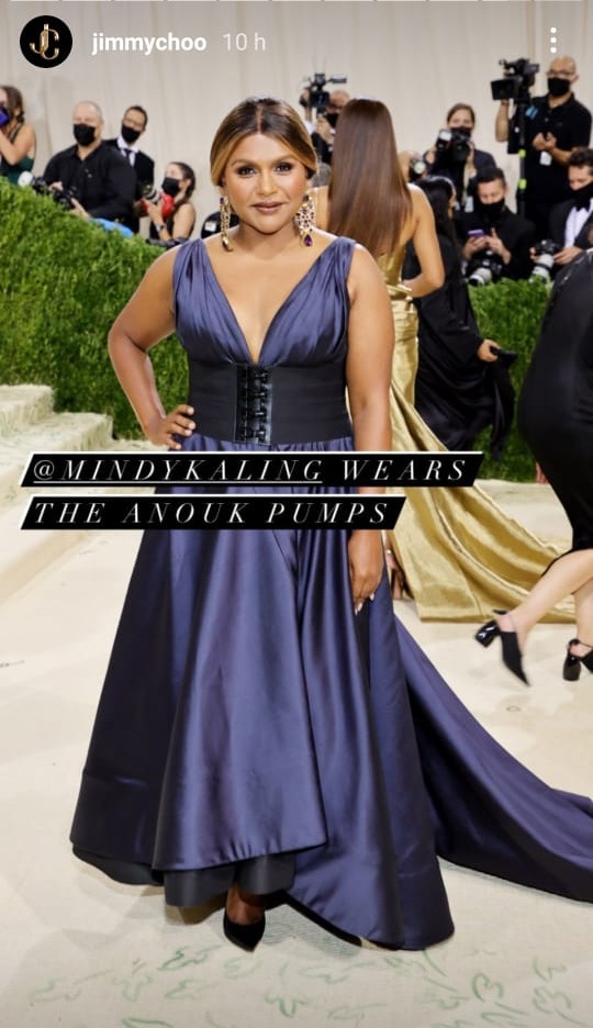 Mindy Kaling at the Met Gala. Photo: Jimmychoo/Instagram