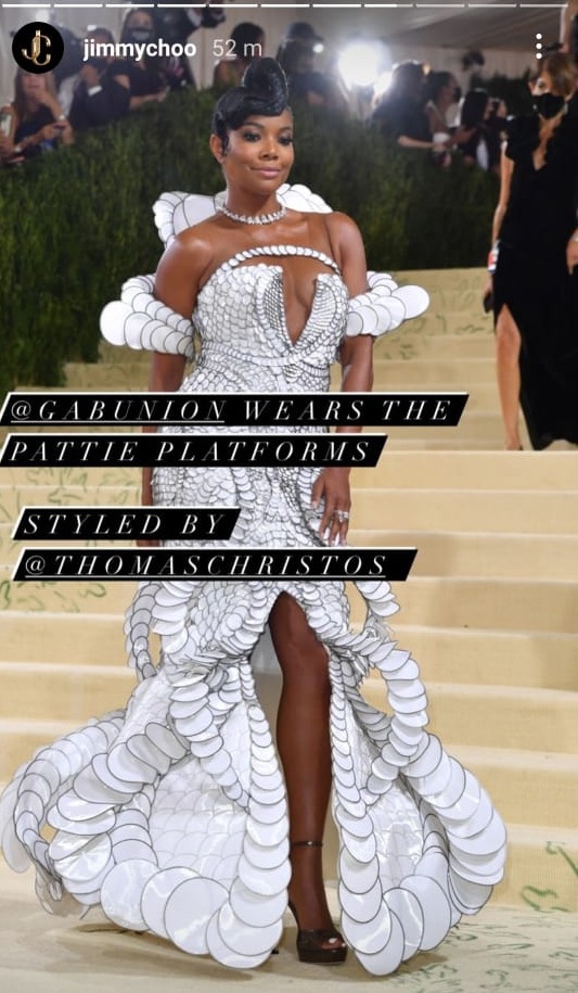 Gabrielle Union at the Met Gala. Photo: Jimmychoo/Instagram