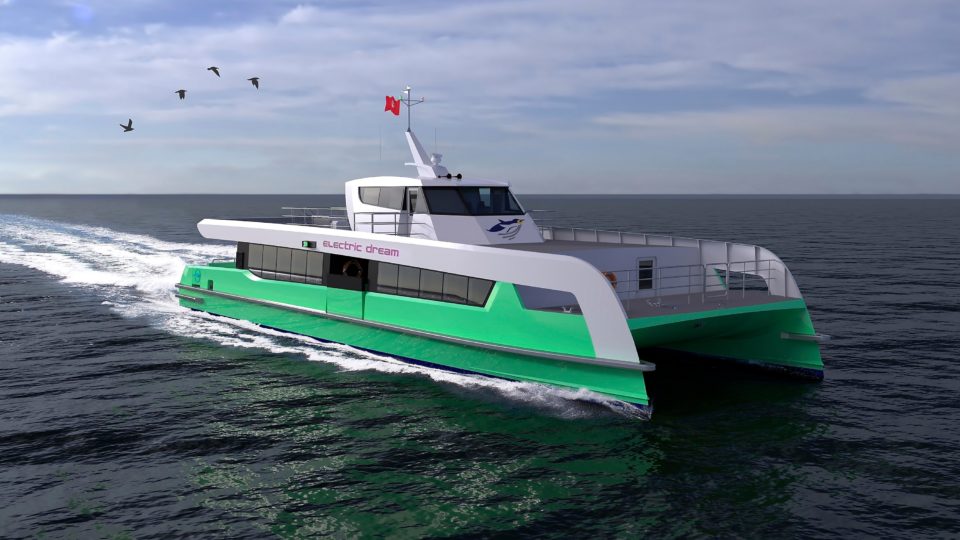 An artist’s impression of the electric ferry. Image: Incat Crowther UK
