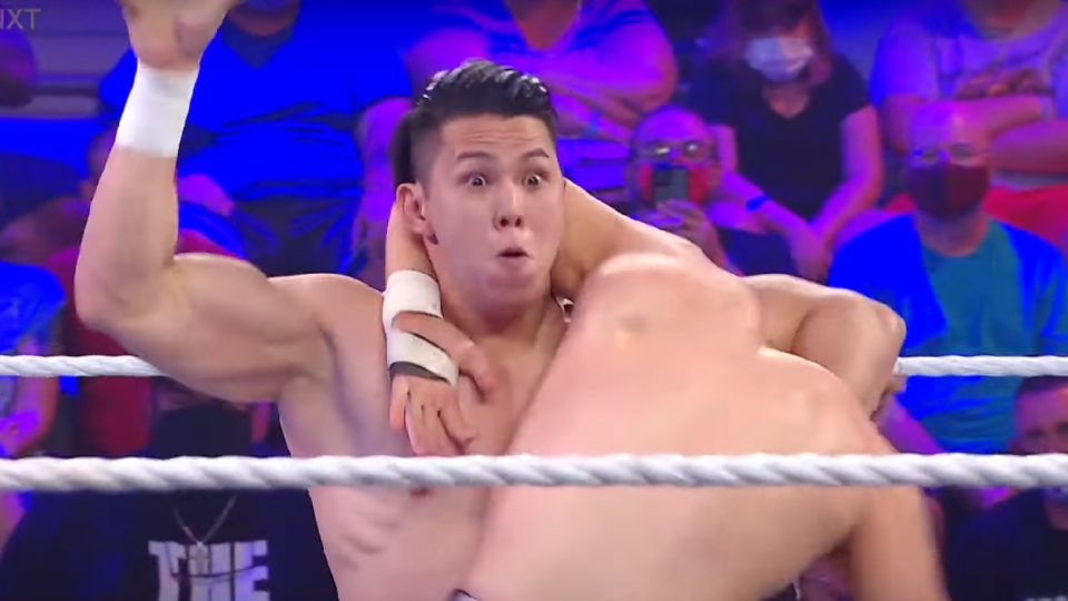 Sean Tan, aka Dante Chen, wrestles against Trey Baxter on Sep. 21, 2021. Photo: WWE/YouTube