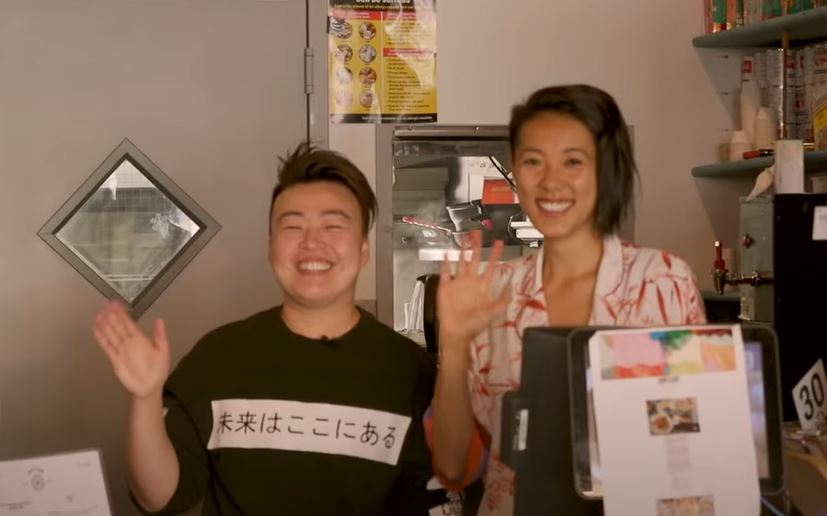 Kyo Pang (left) and Moonlynn Tsai waving at the camera. Photo: Food Insider/YouTube
