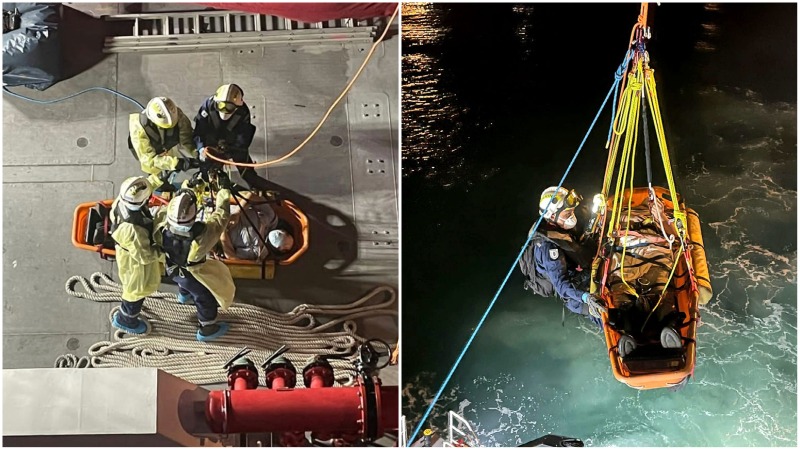 The SCDF marine rescuers in action at an anchored vessel in eastern Singapore. Photo: SCDF/Facebook
