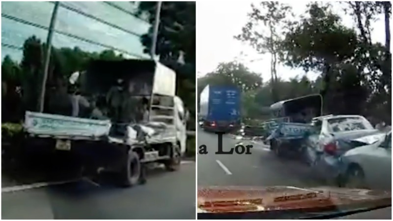 Still images from a major accident involving multiple vehicles Monday morning on the Pan Island Expressway. Images: Beh Chia Lor – Singapore Road/Facebook
