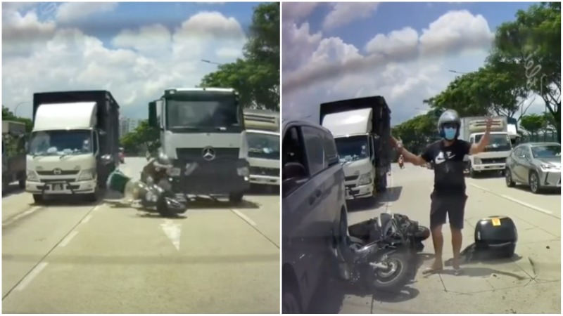 Screengrabs from dash cam footage shared Wednesday afternoon of a crash in Woodlands. Images: SG Road Vigilante/Facebook
