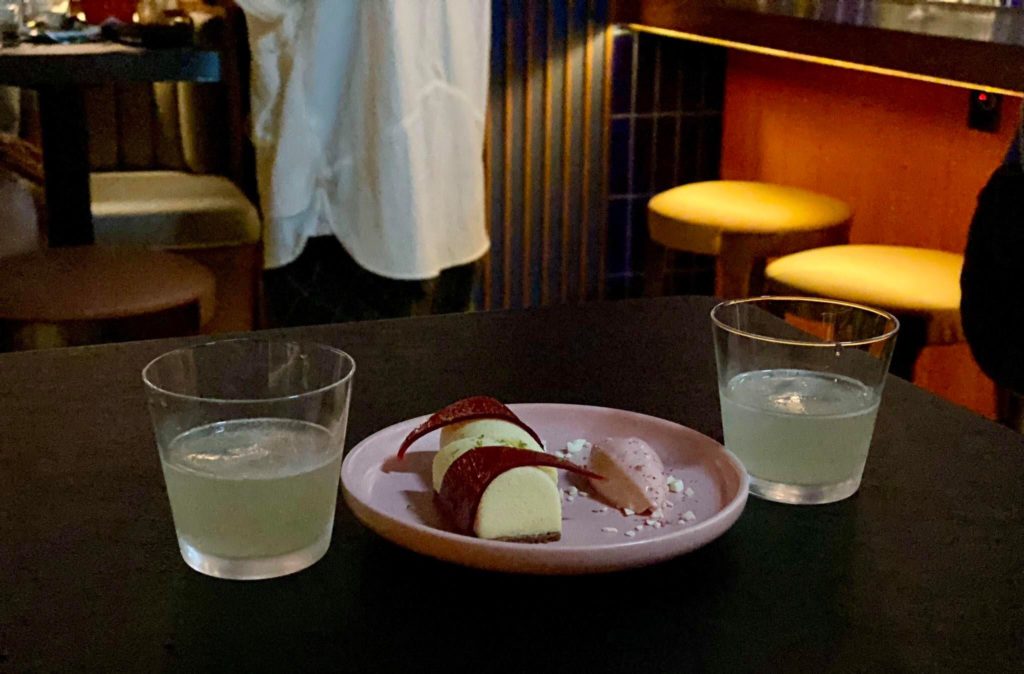 Strawberry cheesecake with complementary honey with gin. Photo: Coconuts Media