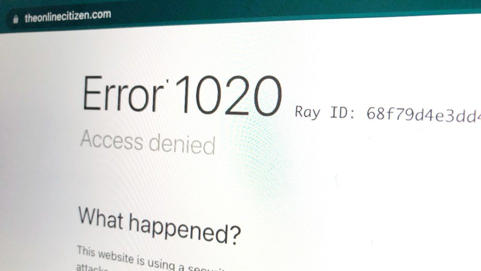 ‘Access denied’ greeted visitors to The Online Citizen’s website on Thursday, hours before its 3pm takedown deadline. Photo: Coconuts