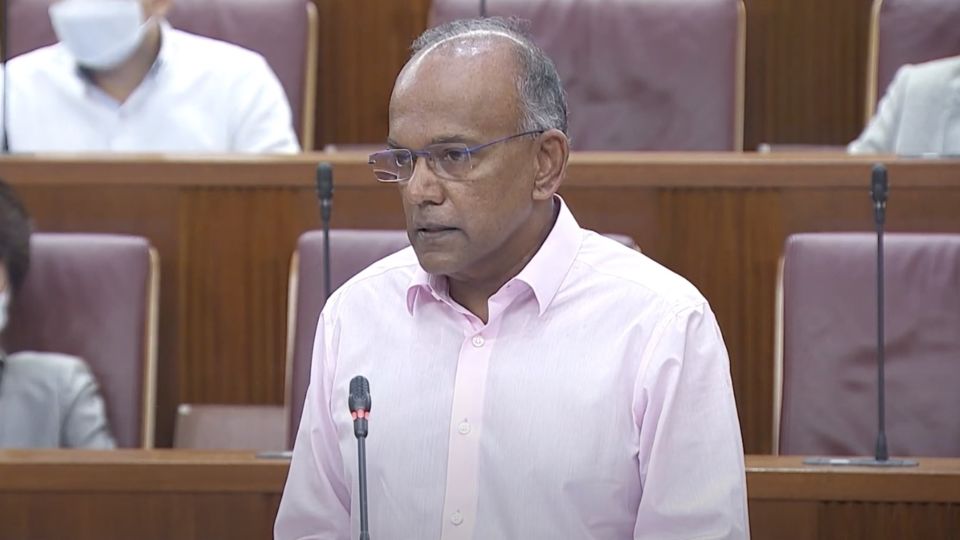 Law and Home Affairs Minister K Shanmugam in Parliament on Oct. 4, 2020.