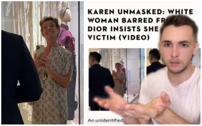 An unidentified woman argues with staff in front of Dior KLCC, at left. At right, TV presenter Mark O’Dea apologizes to his fans on social media. Photos: DFEfiercefun and Mark O’Dea, Twitter
