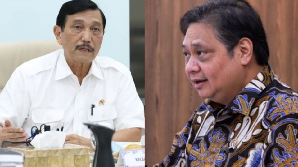 Coordinating Maritime Affairs and Investment Minister Luhut Pandjaitan (Left) and Coordinating Economic Affairs Minister Airlangga Hartarto (Right).