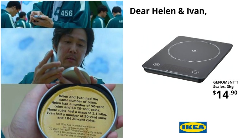 At left, a meme featuring South Korean TV series Squid Game, and an ad by IKEA Singapore, at right. Photos: Sgfollowsall/Instagram, IKEA Singapore/Facebook
