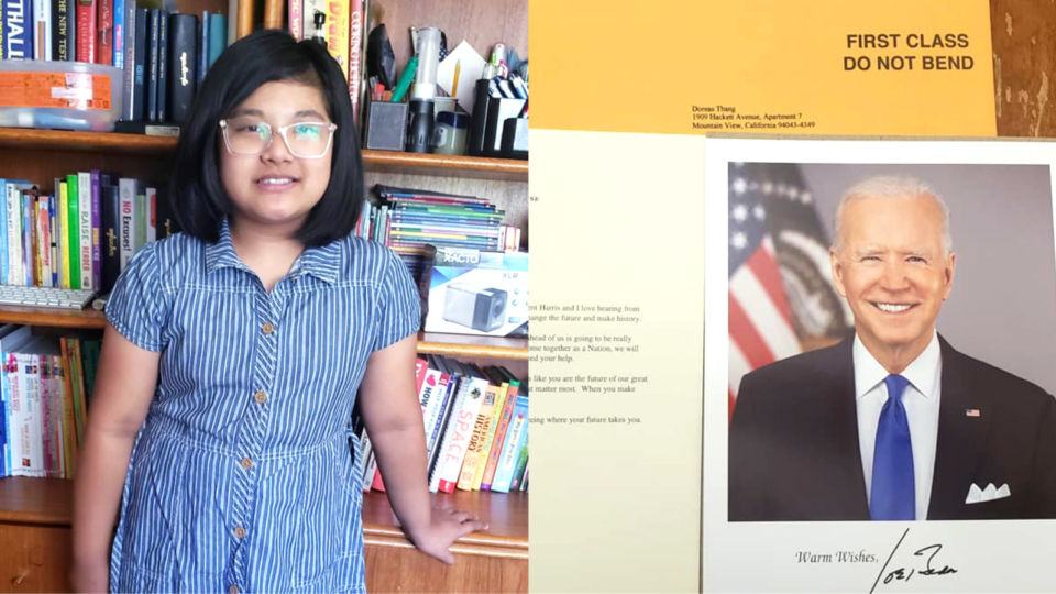 Doreas Thang, at left, and the letter she received from the White House, at right. Photo: Esther Wa / Facebook