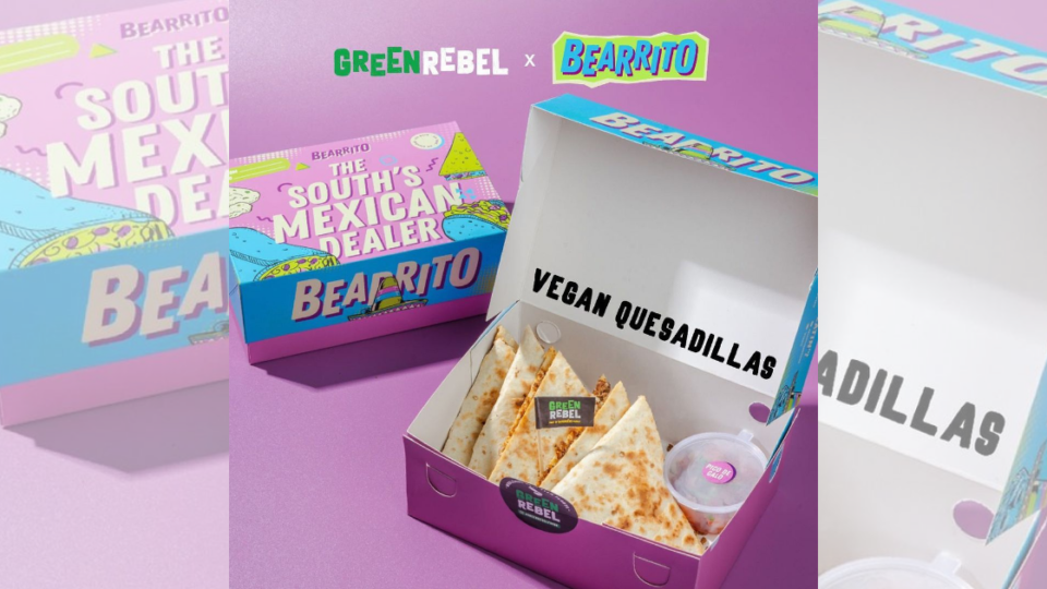 Bearrito, one of South Jakarta’s most well-known tacos and Mexican food purveyors, is now offering a plant-based twist on quesadillas. Photo: Instagram/@greenrebelfoods