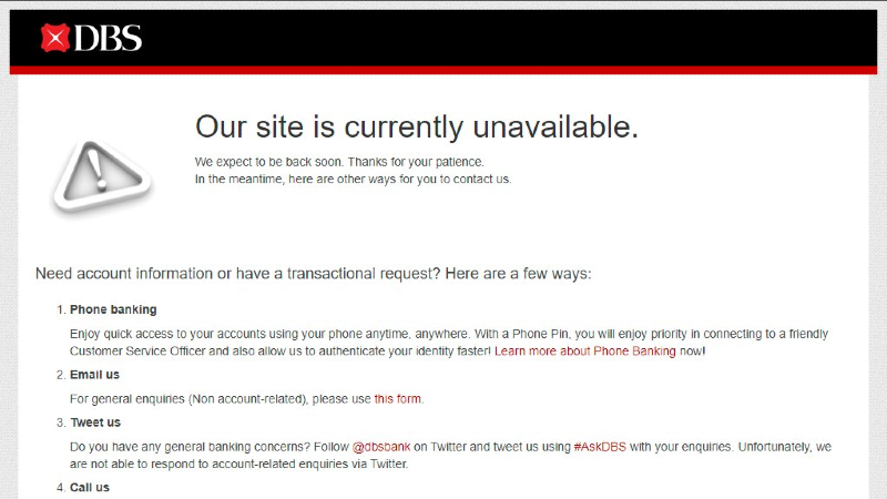 A screenshot of DBS Bank’s website from a user this morning. Image: Victor Foo/Facebook
