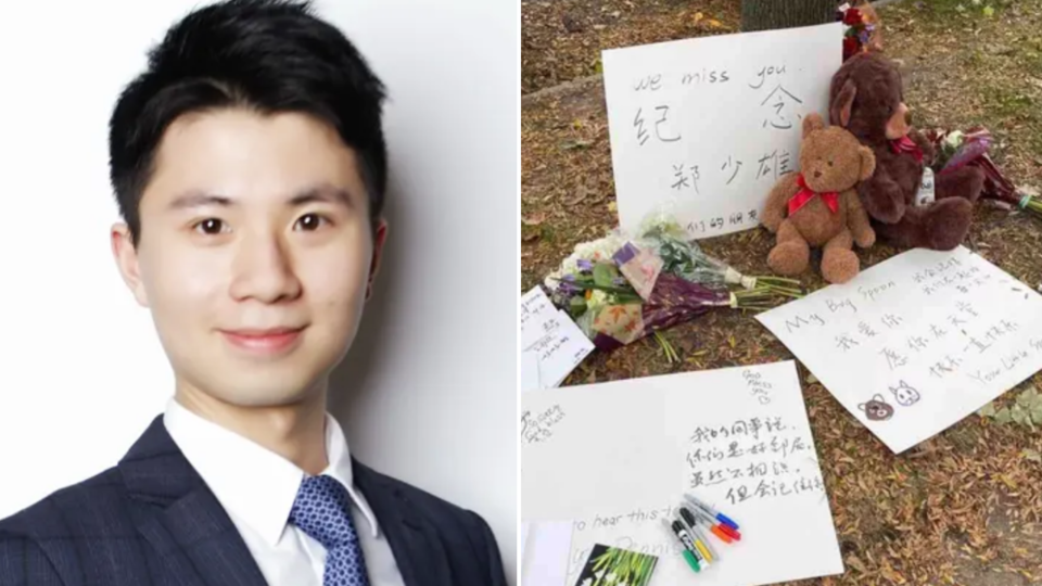 Dennis Zheng, 24, was shot in broad daylight in Chicago’s Hyde Park neighborhood on Nov. 9, 2021. Photos: CBS Chicago (left), GoFundMe (right)