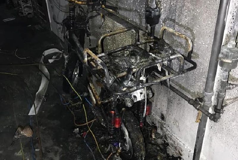 A fire-ravaged e-bike at Blk 94 Pipit Road on Nov. 10. Photo: SCDF