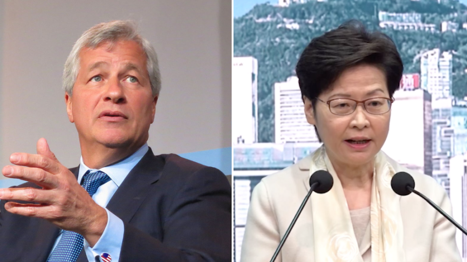 JP Morgan CEO Jamie Dimon was excused from quarantine for his 32-hour trip to Hong Kong. Photos: Wikimedia Commons (left), RTHK (right)