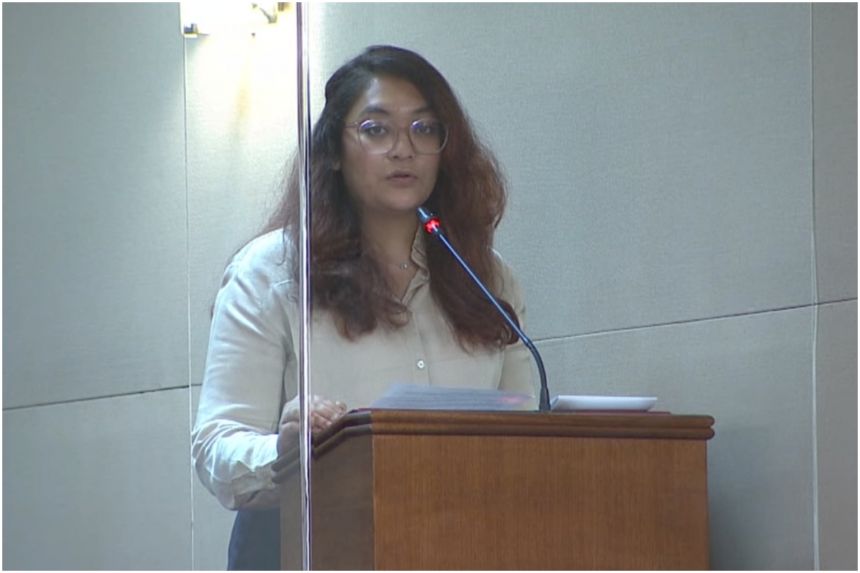 Sengkang MP Raeesah Khan in Parliament on Nov. 1, 2021. Photo: MCI